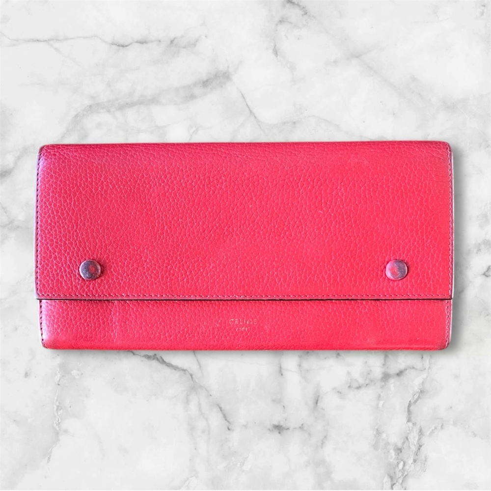 Celine Phoebe Philo Era Large Flap Wallet in Red Drummed Calfskin Leather